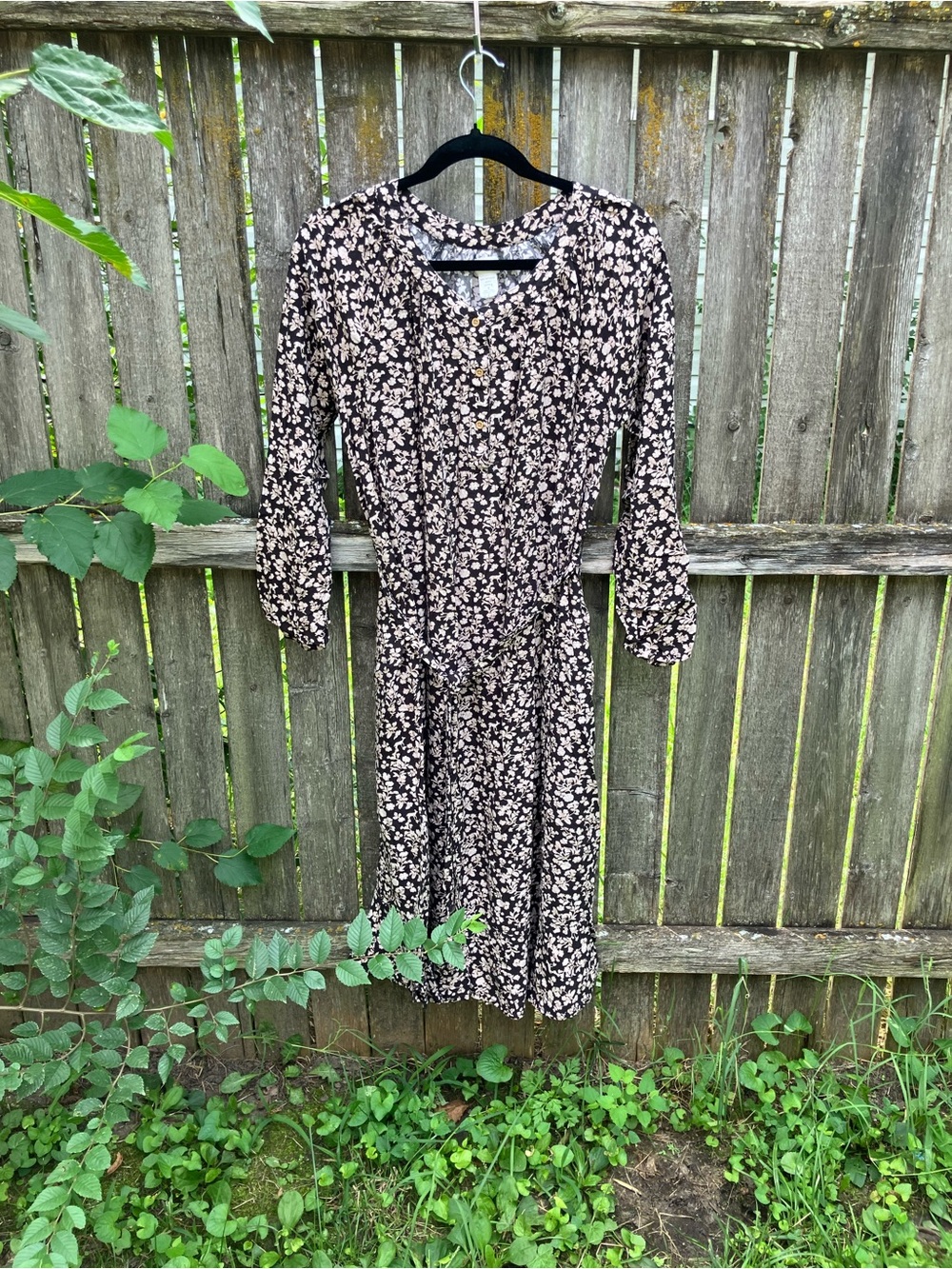 Little Planet Maternity Button-Front Floral Midi Dress in Black and Cream